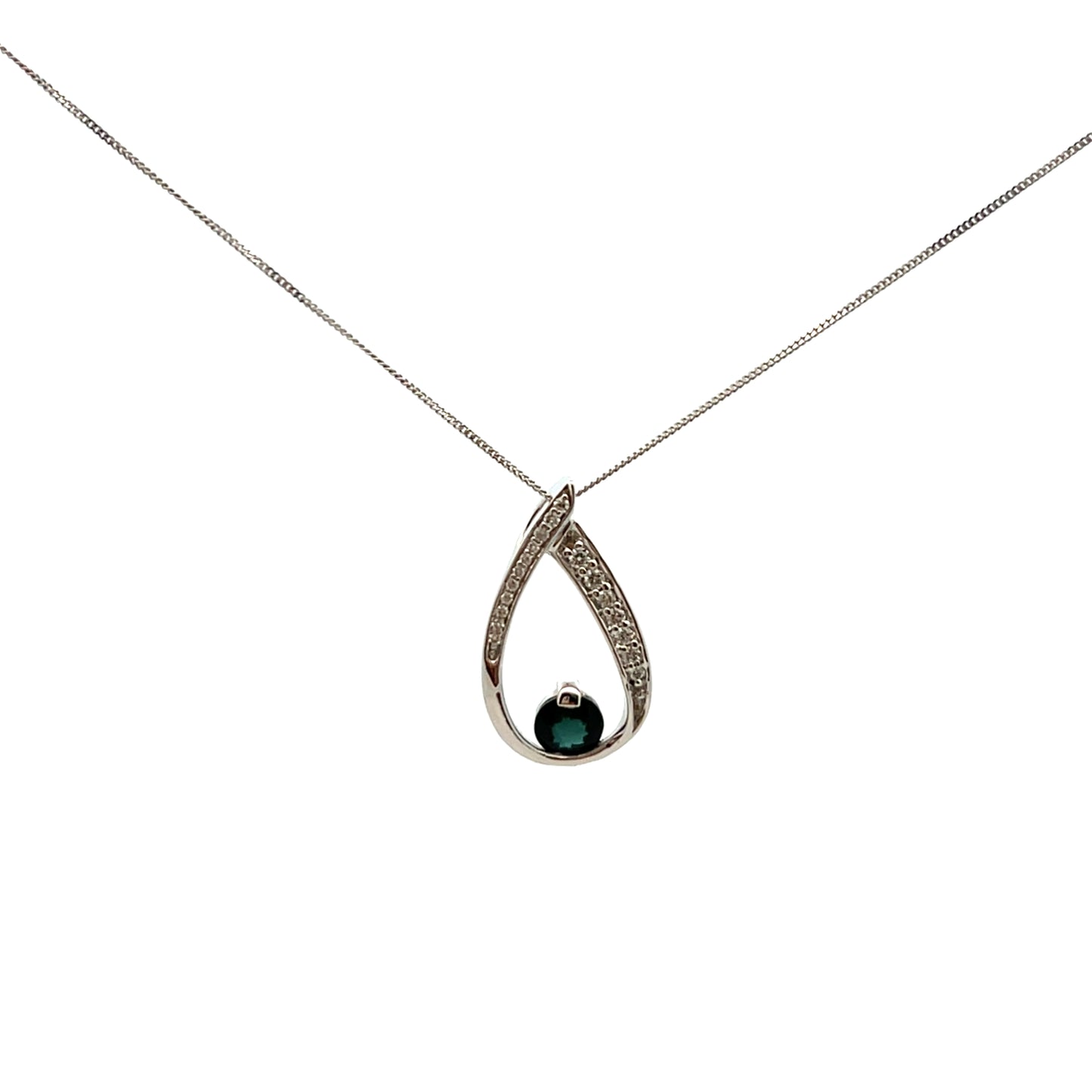 9ct White Gold Sapphire and Diamond Teardrop Necklace