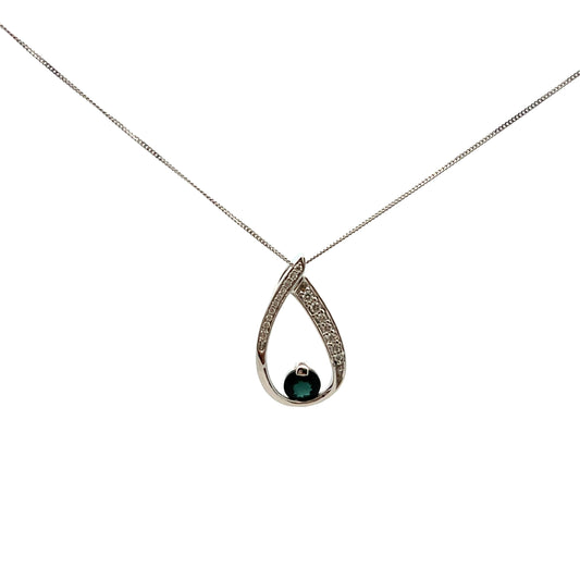 9ct White Gold Sapphire and Diamond Teardrop Necklace