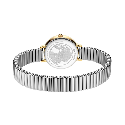 Bering Stainless Steel Ladies Round White Dial Two Colour Expander Bracelet Watch