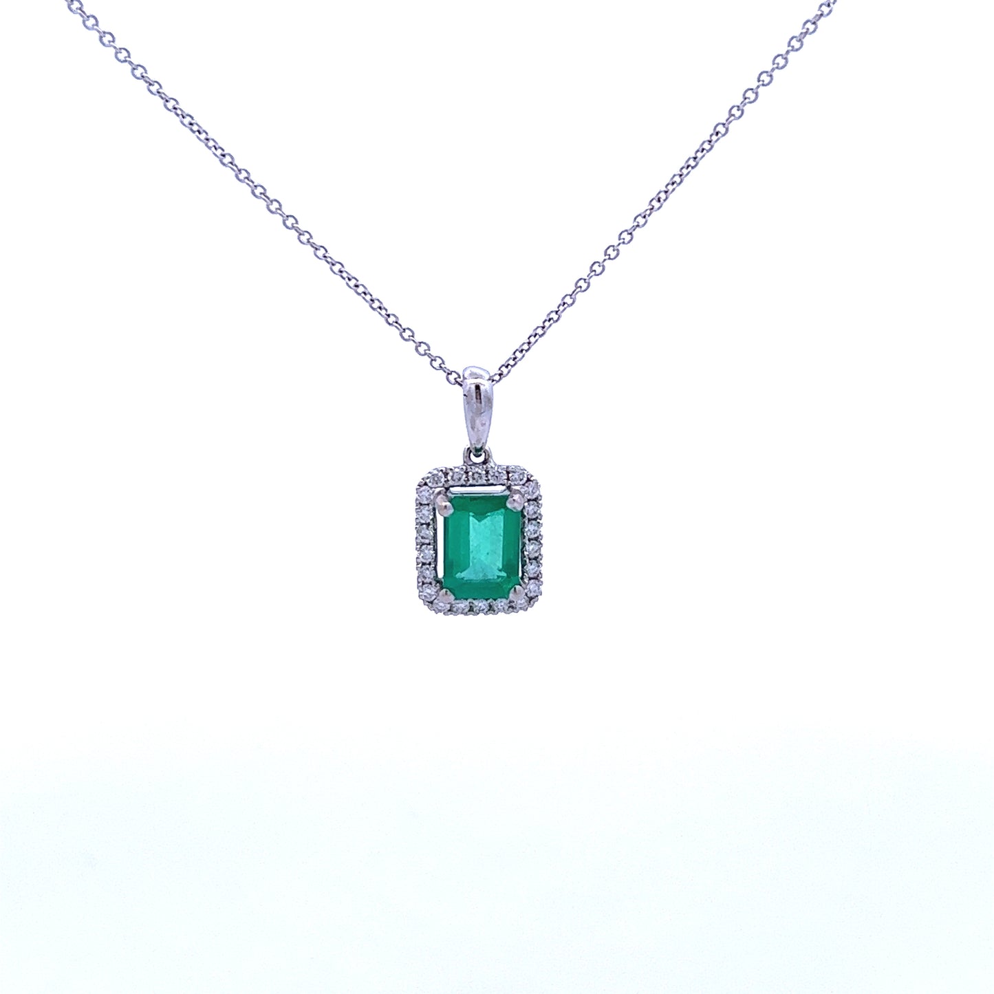 18ct White Gold Emerald and Diamond Pendant
