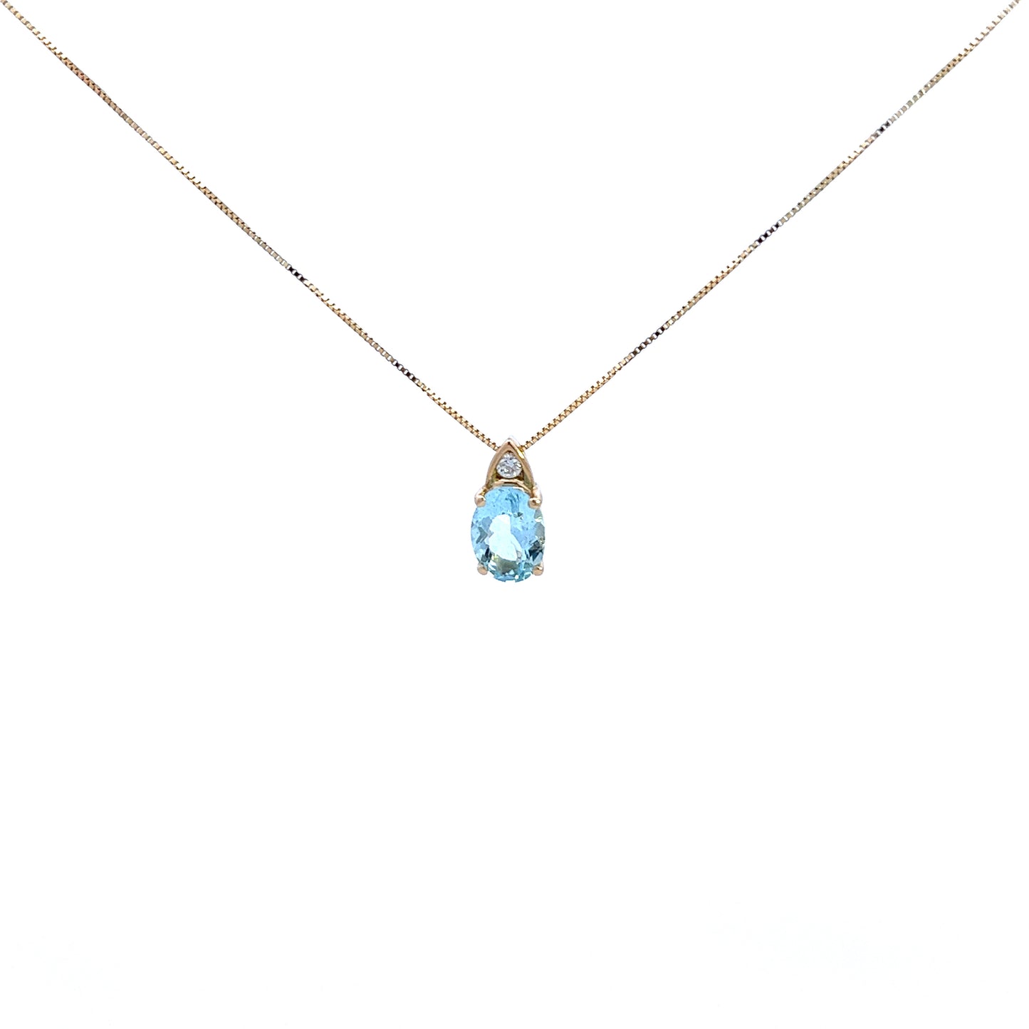 9ct Yellow Gold Aquamarine and Diamond Pendant and Chain