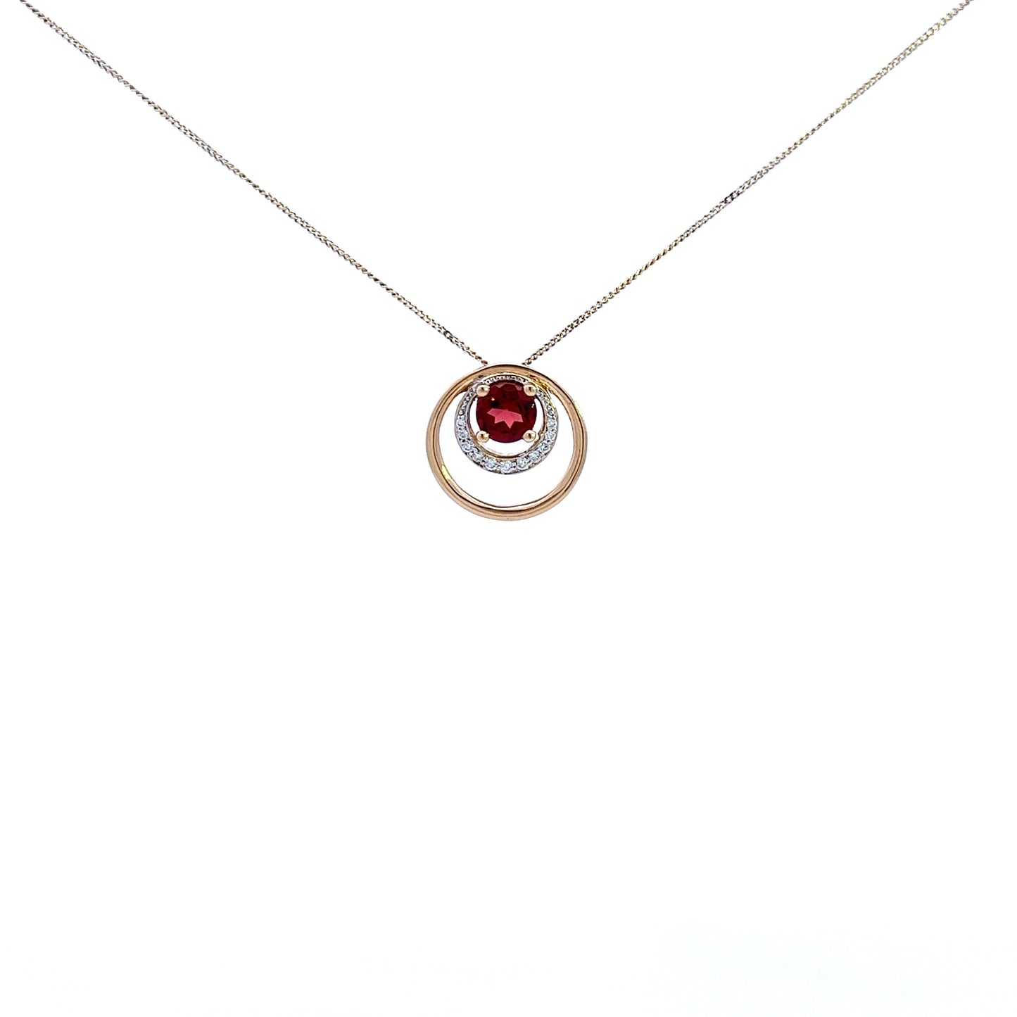 9ct Yellow Gold Garnet and Diamond Pendant and Chain