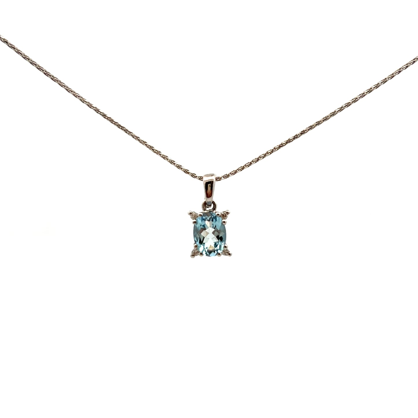 18ct White Gold Oval Aquamarine and Diamond Pendant