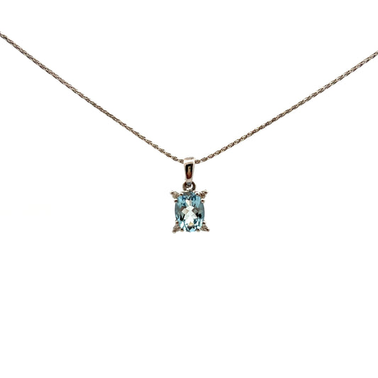 18ct White Gold Oval Aquamarine and Diamond Pendant