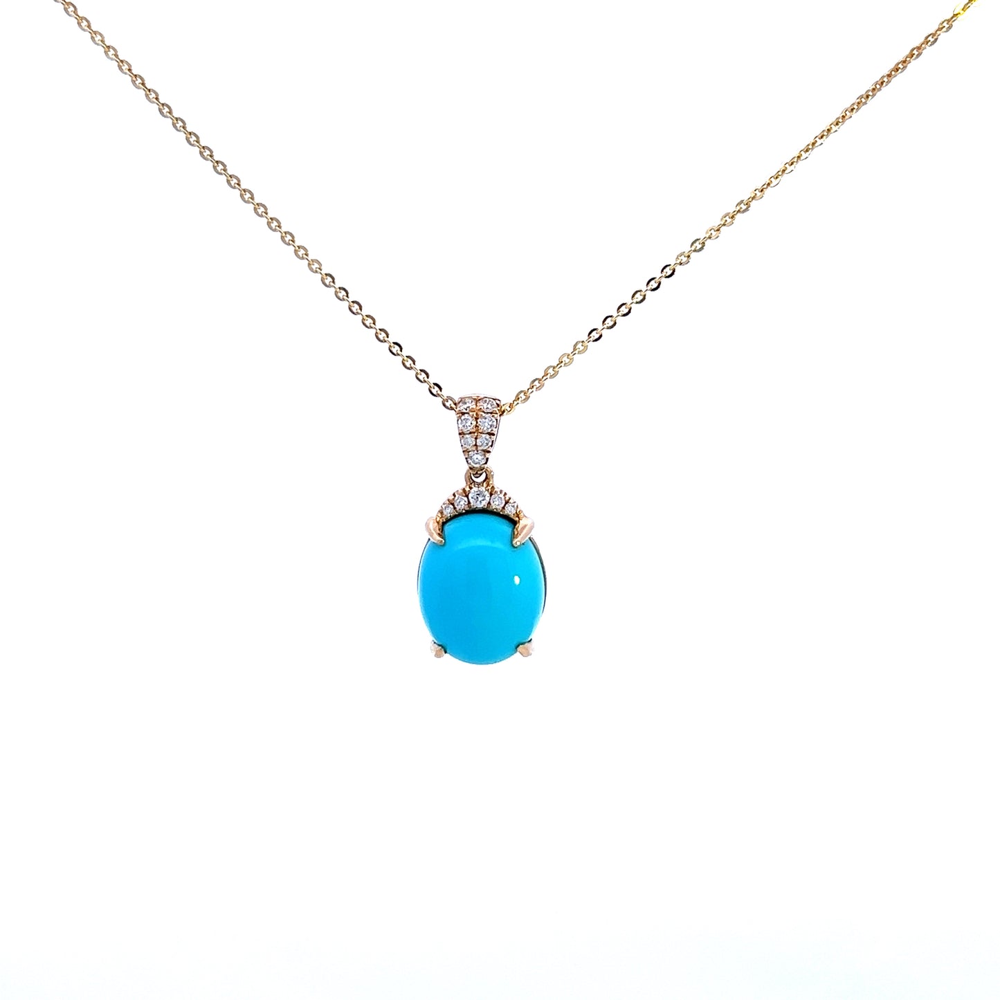 9ct Yellow Gold Turquoise and Diamond Pendant and Chain