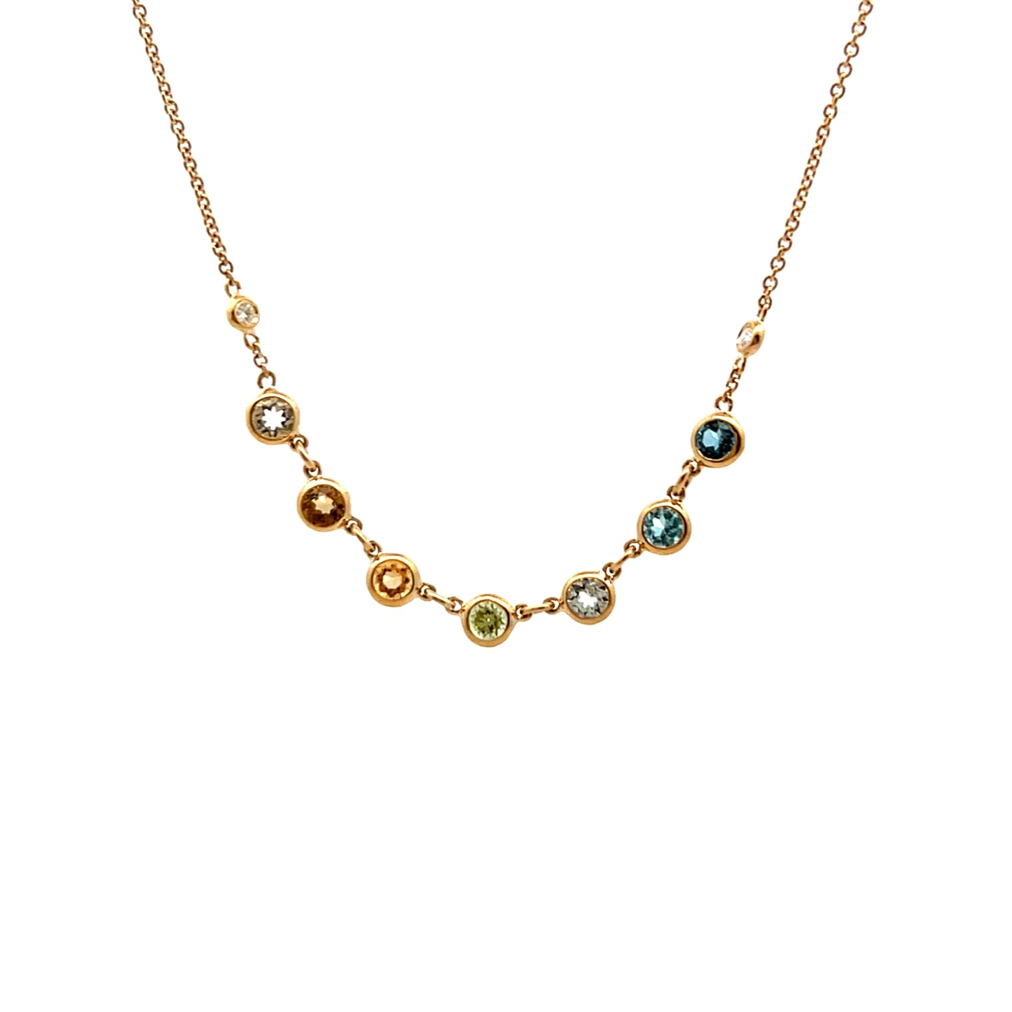 9ct Yellow Gold Diamond and Citrine, Green Amethyst, Peridot, Sky Blue Topaz, London Blue Topaz, Swiss Blue Topaz and Cinnamon Quartz Necklace