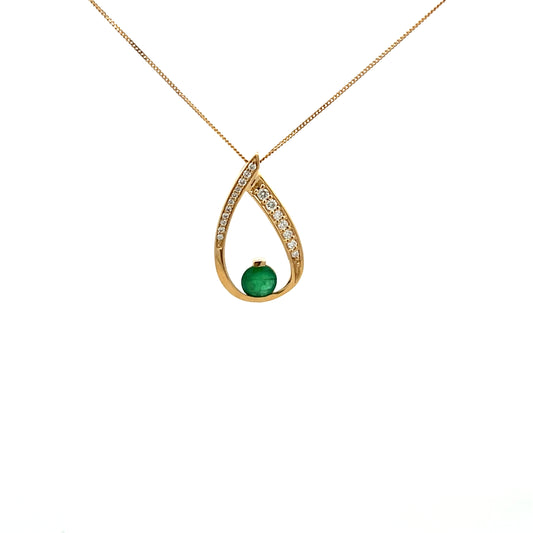 9ct Yellow Gold Emerald and Diamond Necklace