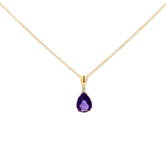 9ct Yellow Gold Pear Cut Amethyst and Diamond Necklace