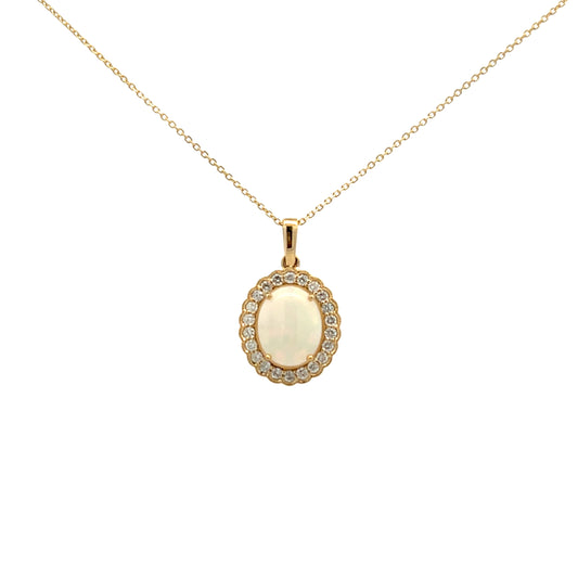 9ct Yellow Gold Opal and Diamond Oval Cluster Necklace