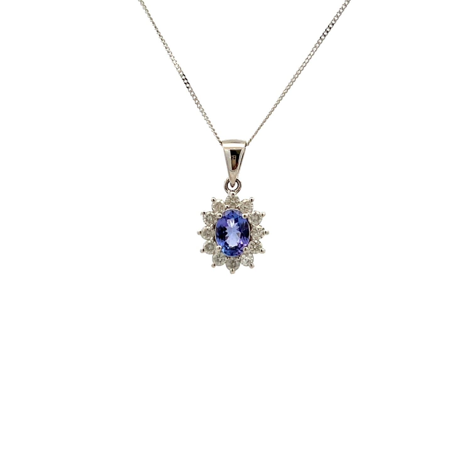 9ct White Gold Tanzanite and Diamond Pendant