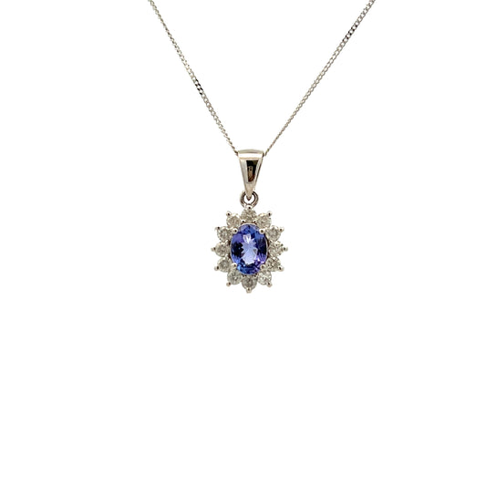 9ct White Gold Tanzanite and Diamond Pendant
