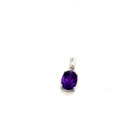 9ct White Gold 4 Claw Amethyst Oval Pendant