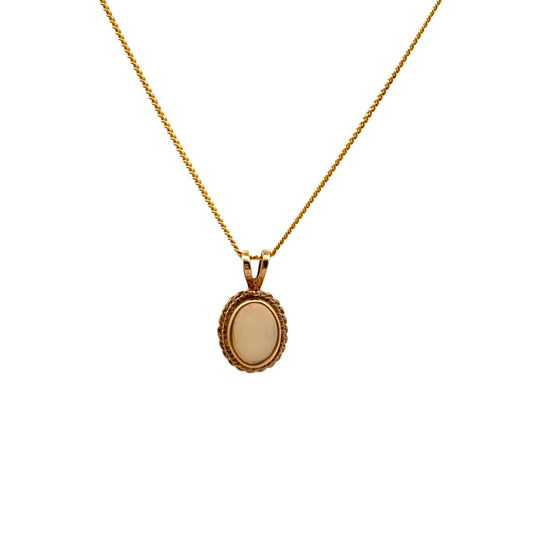 9ct Yellow Gold Oval Opal Twisted Wire Edge Pendant