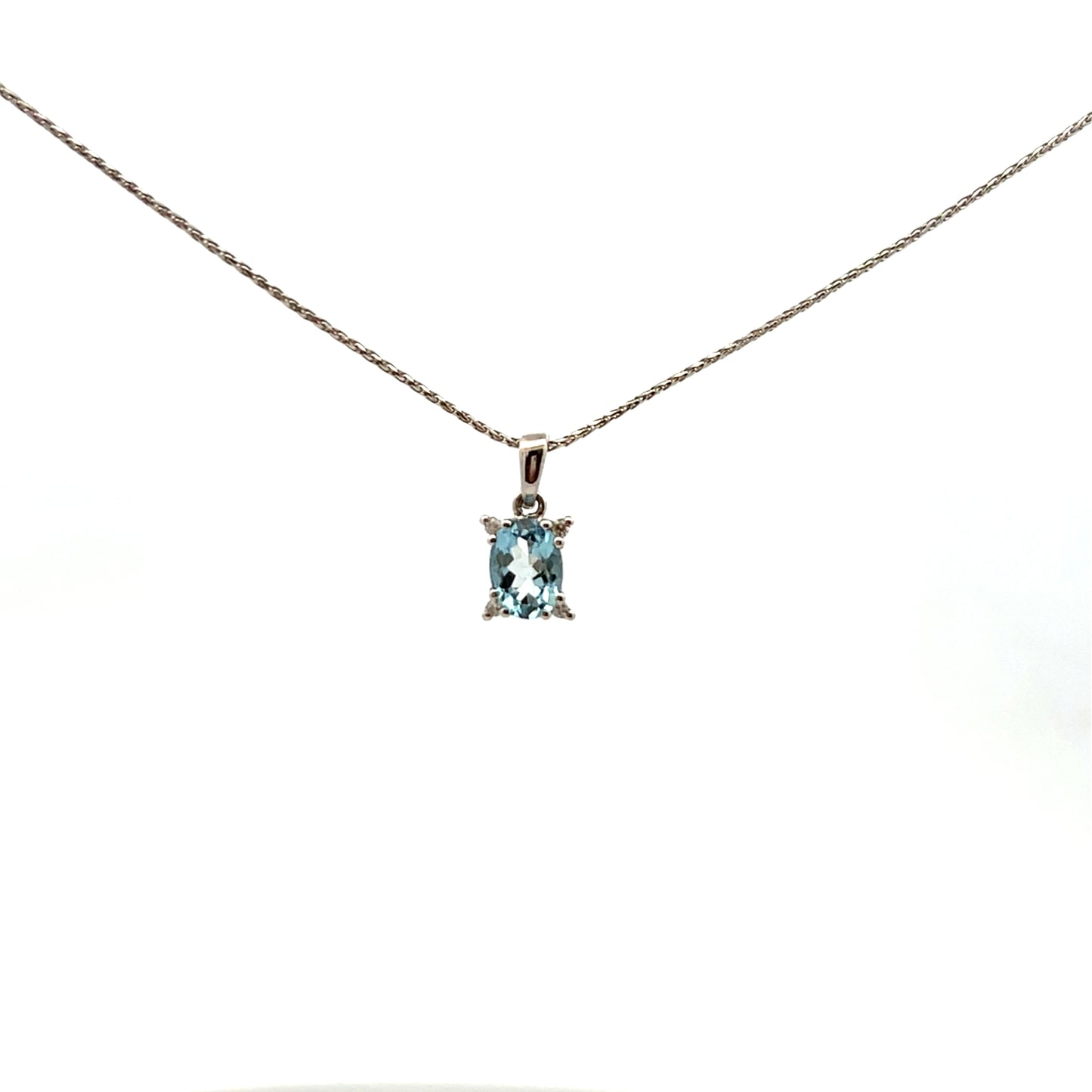 9ct White Gold 6mm Claw Aquamarine Pendant