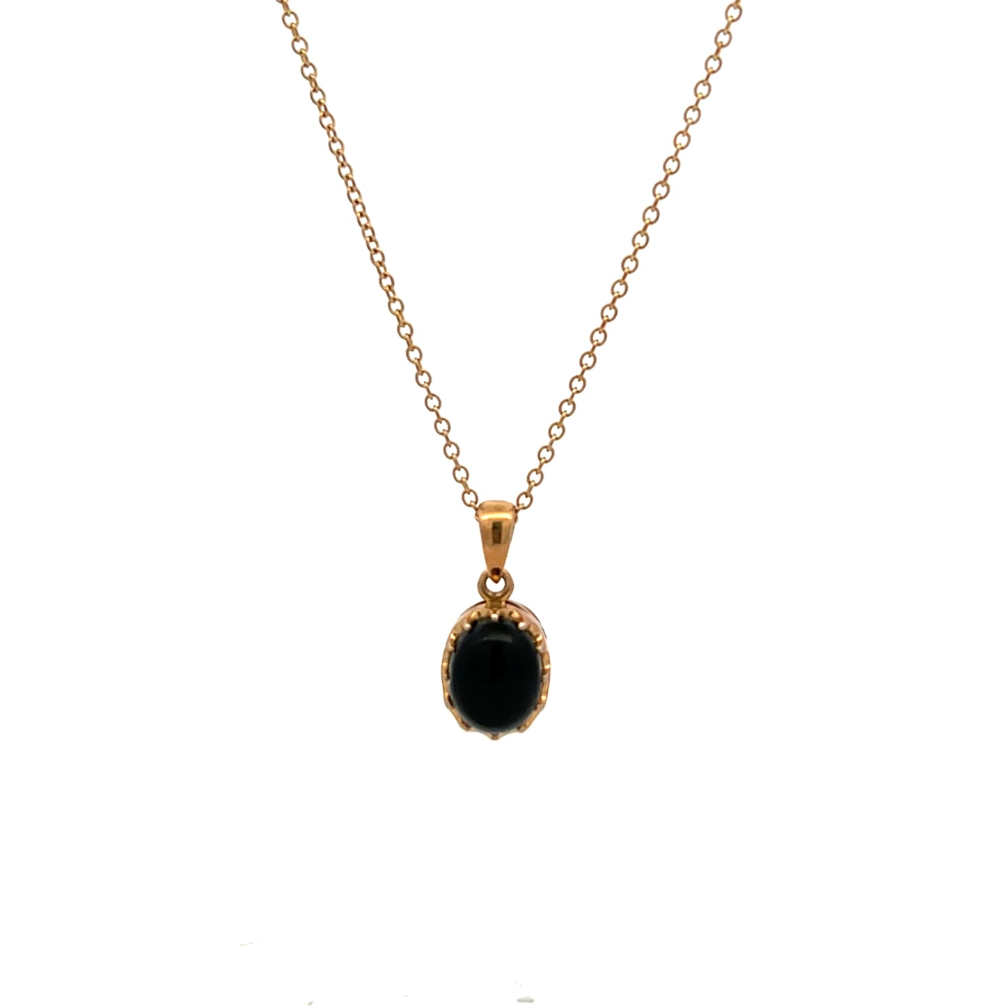 9ct Yellow Gold Oval Onyx Crown Claw Necklace