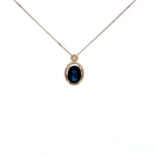 9ct Yellow Gold Sapphire and Diamond Pendant and Chain