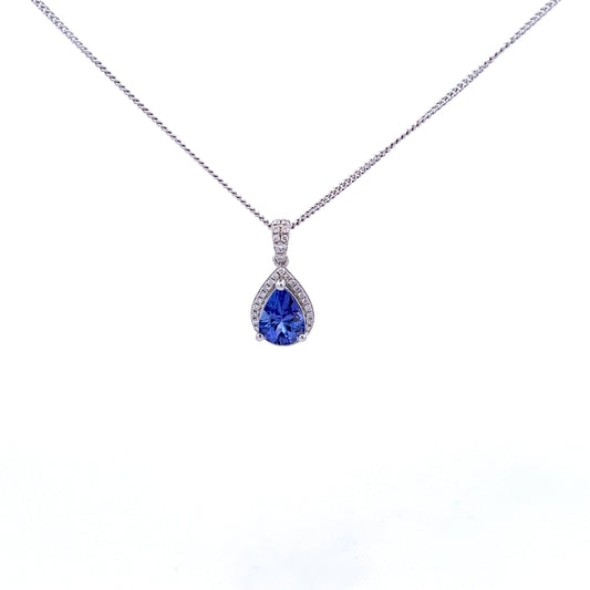 18ct White Gold Tanzanite and Diamond Pendant