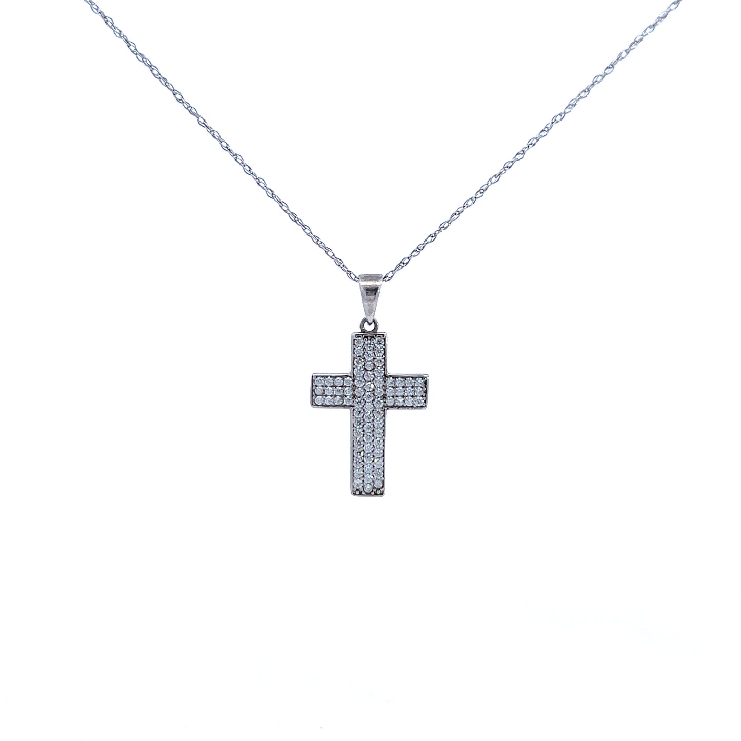 9ct White Gold Cubic Zirconia Cross and Chain