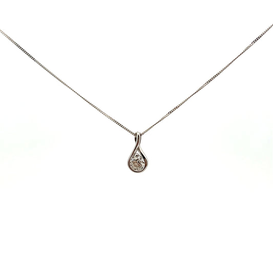 9ct White Gold Laboratory Grown Diamond Brilliant Cut Diamond Teardrop Shaped Necklace