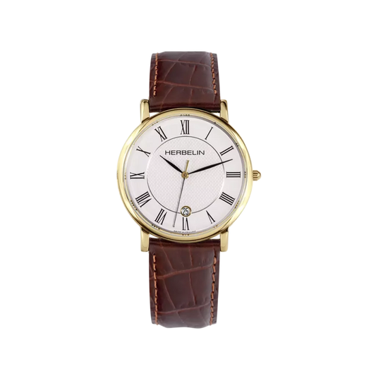 Herbelin Classique Roman Numeral Ivory Dial Yellow PVD Strap Watch 12248P08MA