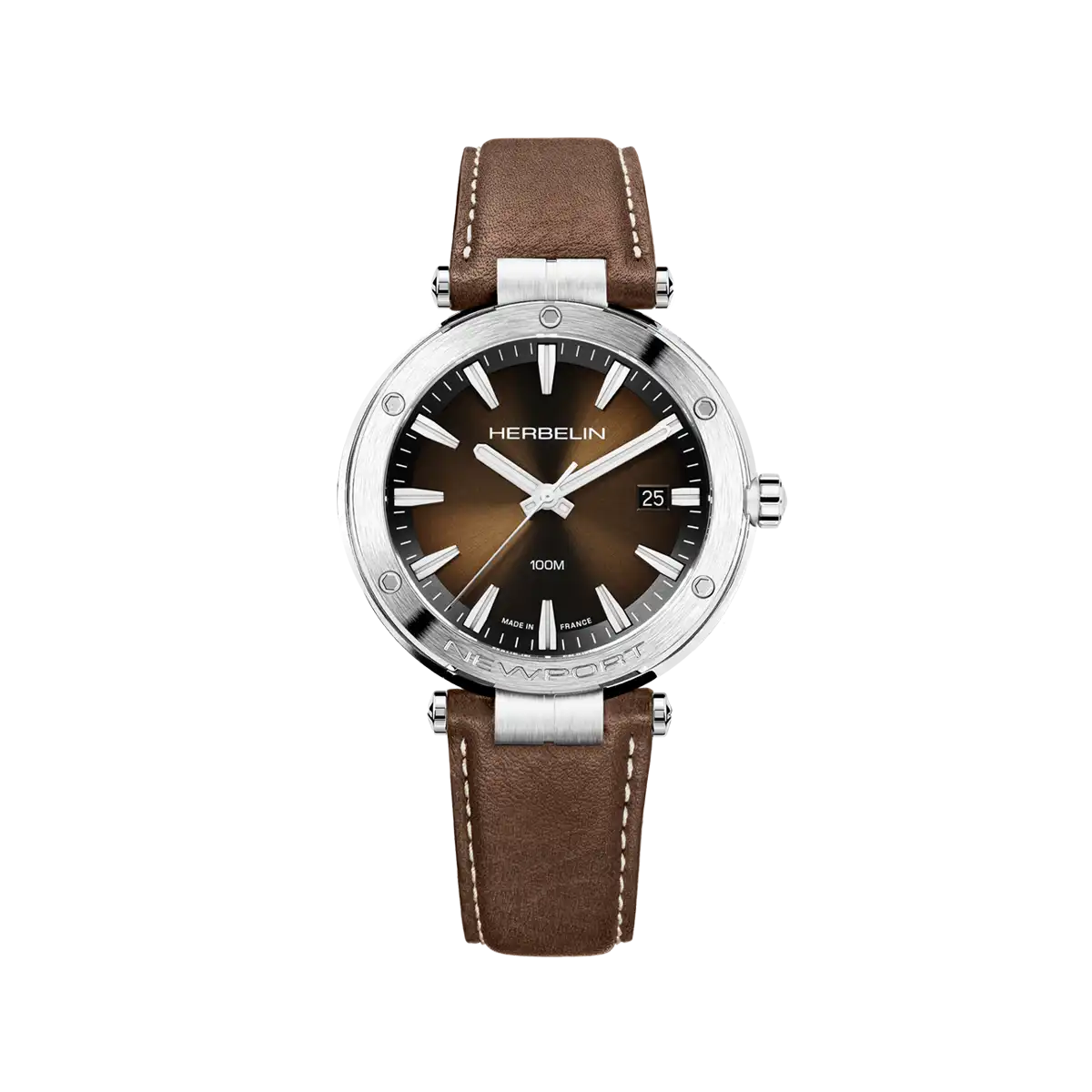 Herbelin Newport Quartz 100m Brown Dial and Brown Strap Watch 12288A27MA