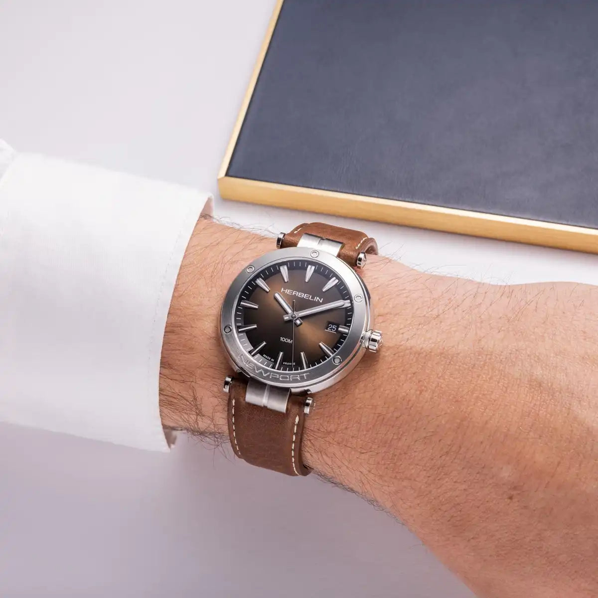 Herbelin Newport Quartz 100m Brown Dial and Brown Strap Watch 12288A27MA