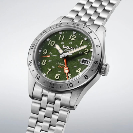 Seiko 5 Sports Khaki Drill Green Field GMT Watch HDB001K1
