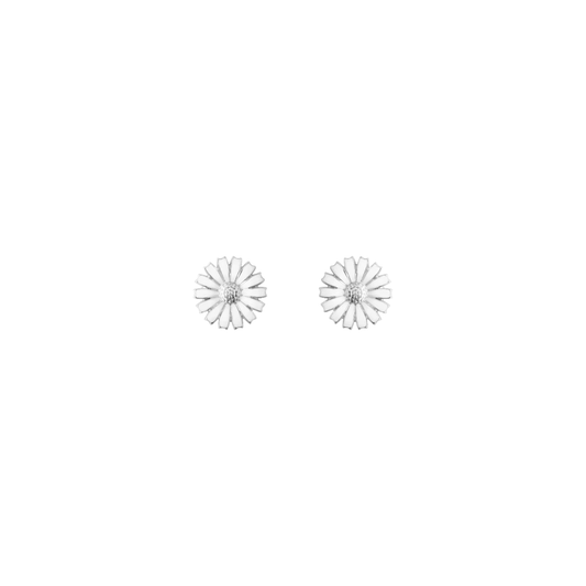 Georg Jensen Sterling Silver Daisy 11mm White Enamel Stud Earrings