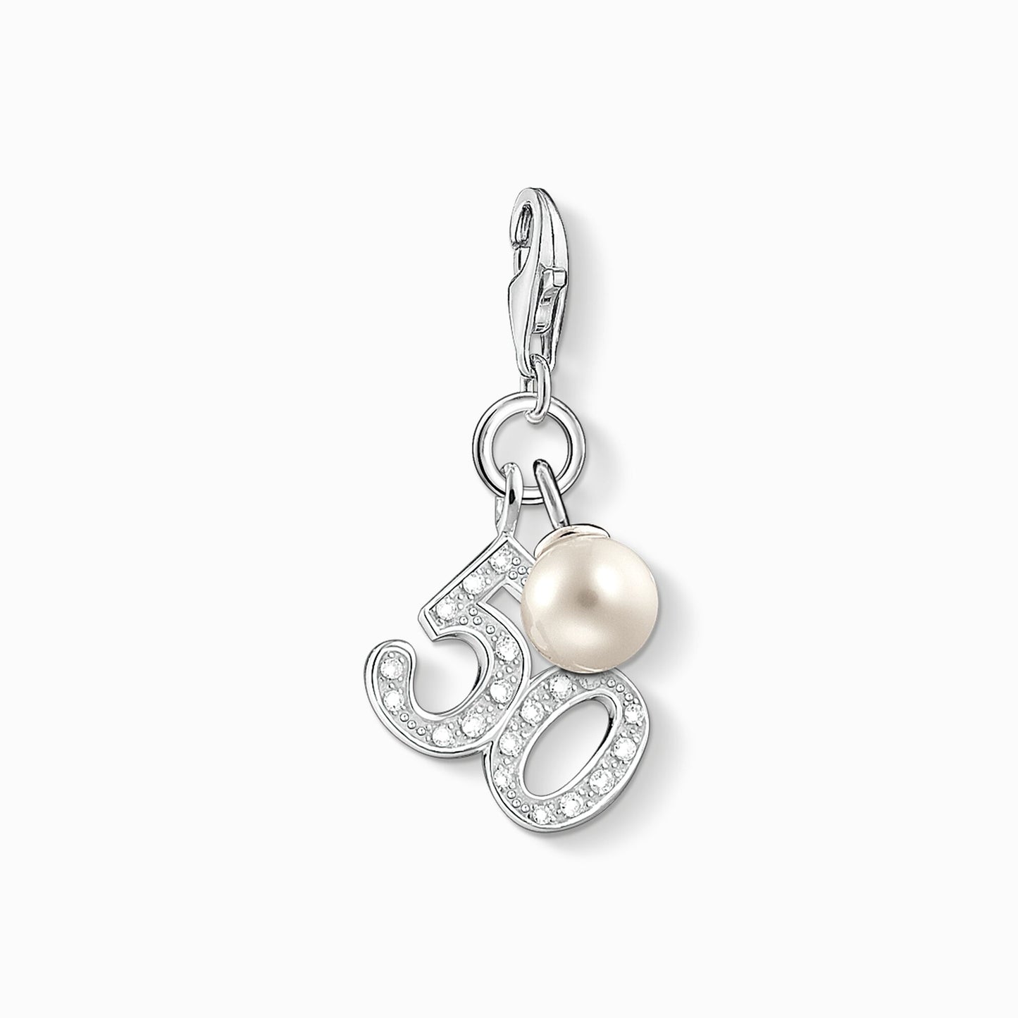 Thomas Sabo Sterling Silver 50 Charm with Cubic Zirconia and Pearl 1241-167-14