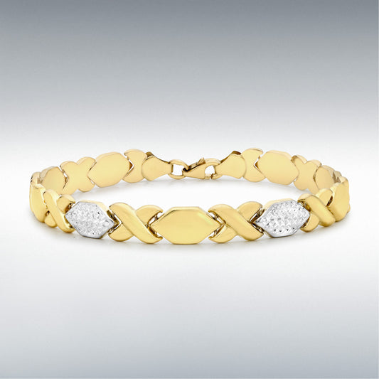 9ct Two Colour Gold Hollow Hugs And Kisses Bracelet