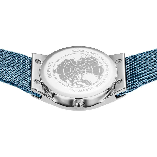 Bering Classic Steel Case With Ice Blue Dial Mesh Bracelet Watch 12927-308