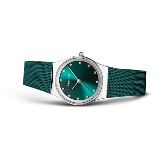 Bering Ladies Round Teal Dial Blue Case and Mesh Bracelet Watch