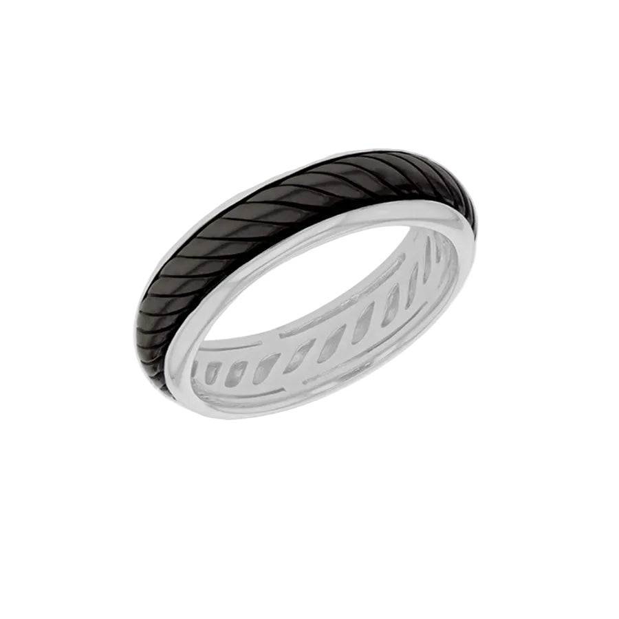 Sterling Silver Ring with Black Rhodium Rope Centre Size Q