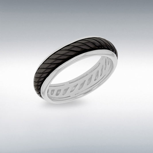 Sterling Silver Ring with Black Rhodium Rope Centre Size Q