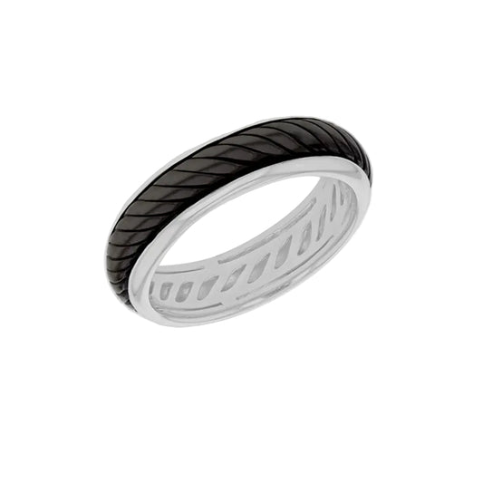 Sterling Silver Ring with Black Rhodium Rope Centre Size Q