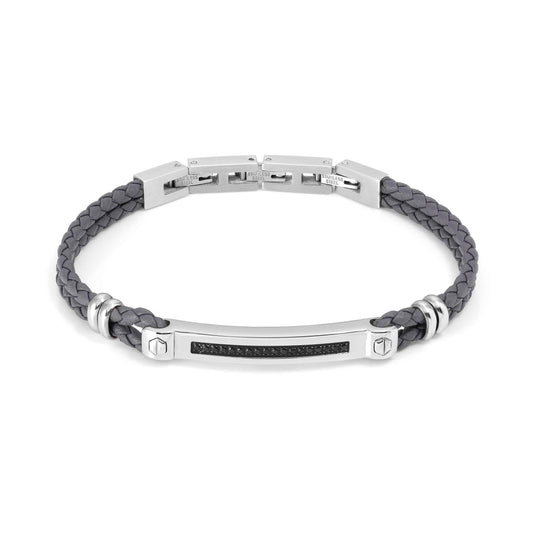 Nomination Manvision Bracelet in Grey Synthetic Leather with Black Cubic Zirconia 133002/007