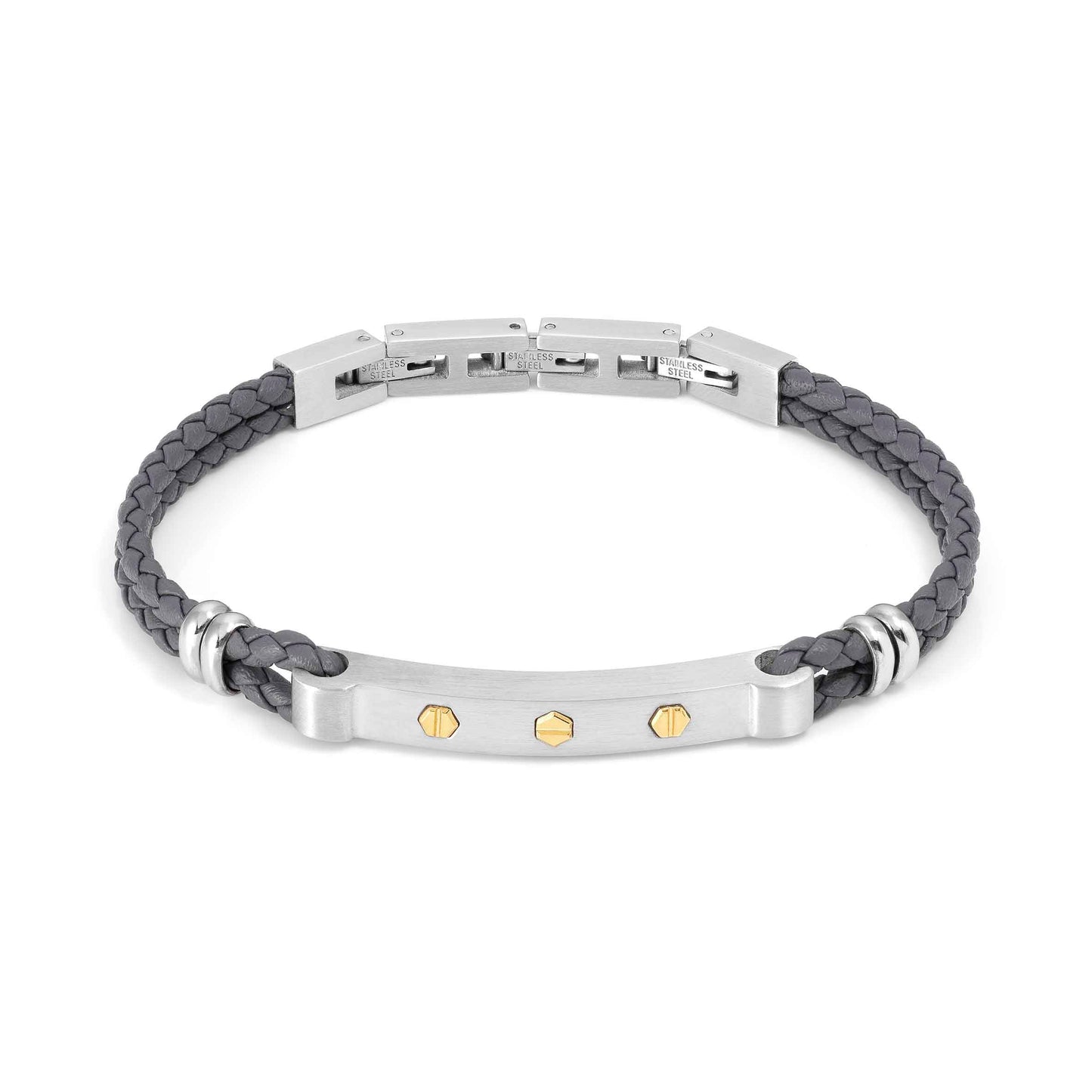 Nomination Manvision Synthetic Grey Leather Bracelet with Gold Plated Hexagonal Screws 133003/001