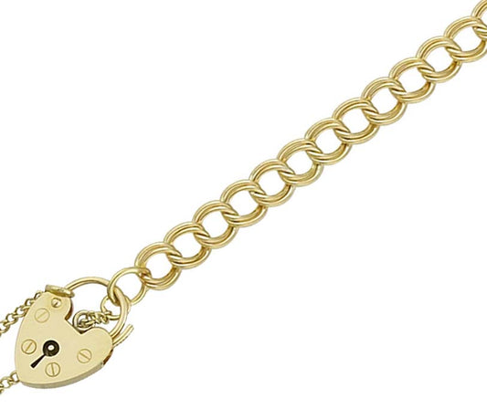 9ct Yellow Gold Double Curb Bracelet with Padlock & Safety Chain