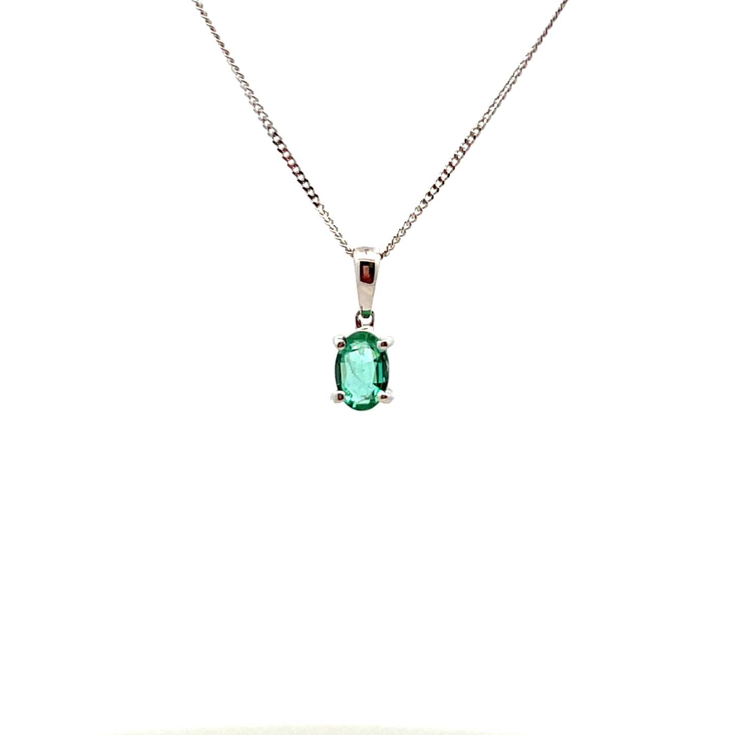 9ct White Gold Oval Emerald 6x4mm Pendant