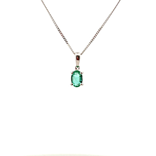 9ct White Gold Oval Emerald 6x4mm Pendant