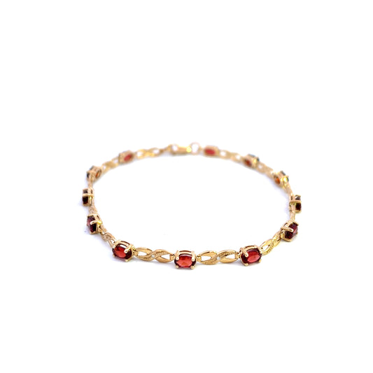 9ct Yellow Gold Garnet and Diamond Bracelet