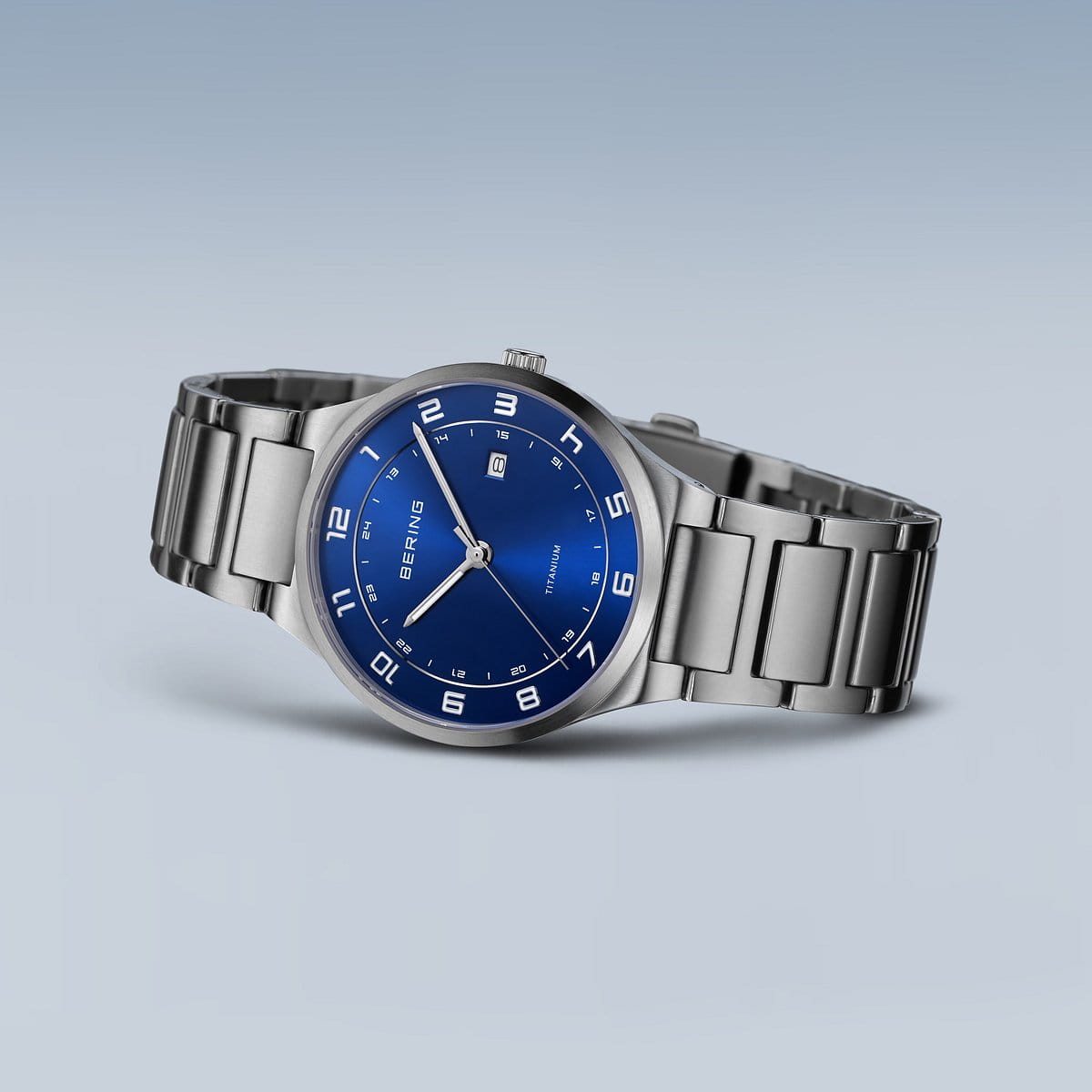 Bering Round Blue Dial Titanium Bracelet Watch 15139-707