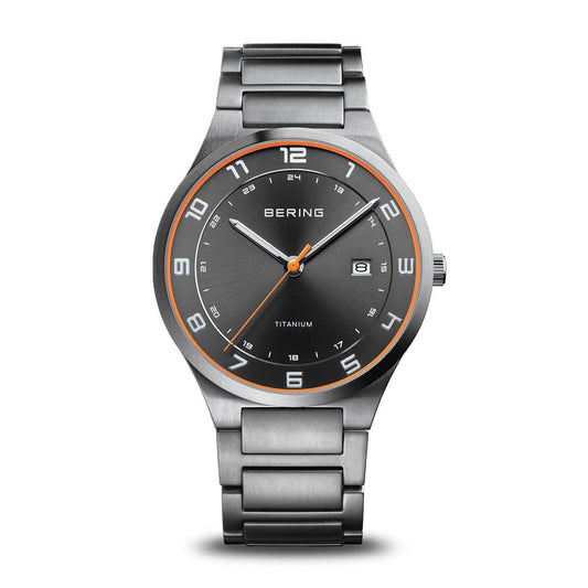 Bering Round Grey Dial Titanium Bracelet Watch 15139-709