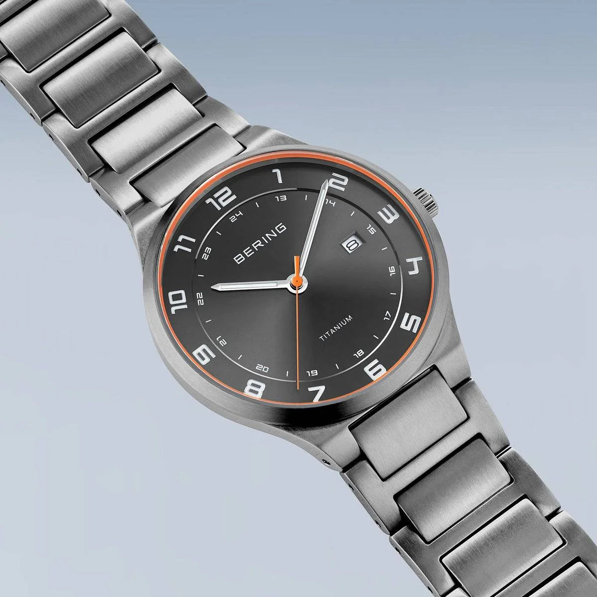Bering Round Grey Dial Titanium Bracelet Watch 15139-709