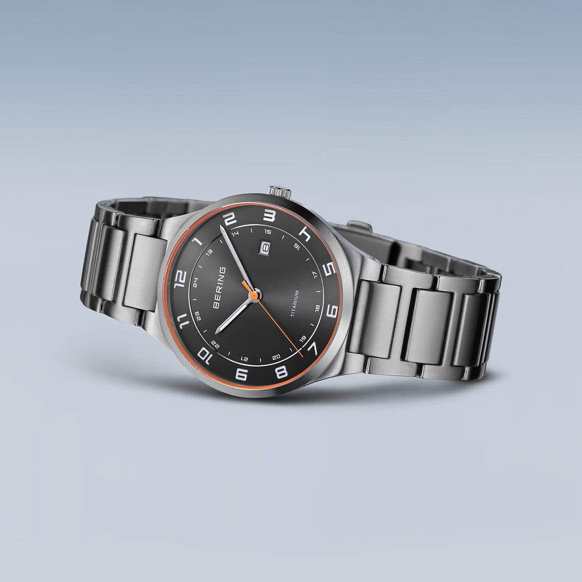 Bering Round Grey Dial Titanium Bracelet Watch 15139-709