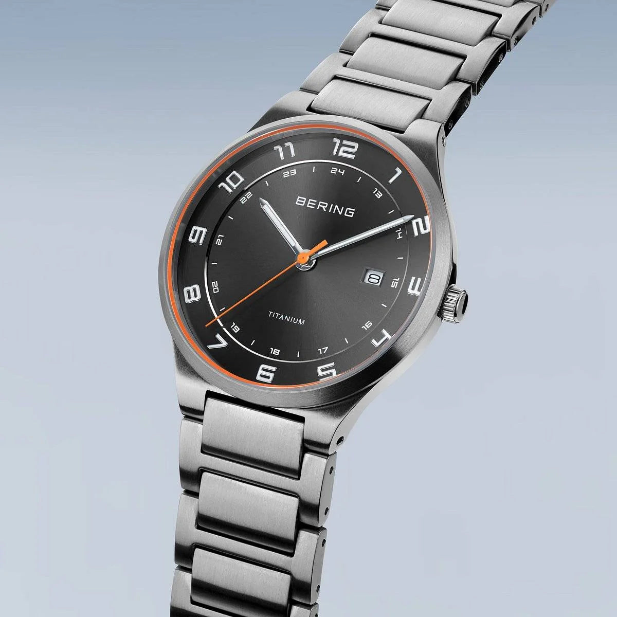 Bering Round Grey Dial Titanium Bracelet Watch 15139-709