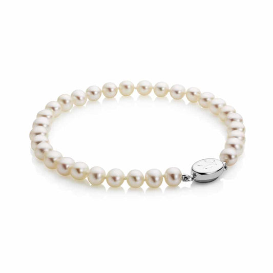 Jersey Pearl Sterling Silver Freshwater Cultured Pearl White Row Bracelet 5X5.5mm