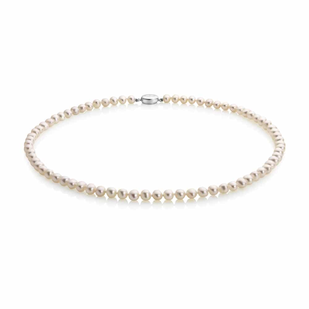 Jersey Pearl 16" White Fresh Water Cultured Pearl Row Necklace 5-5.5mm with Sterling Silver Lobster Clasp