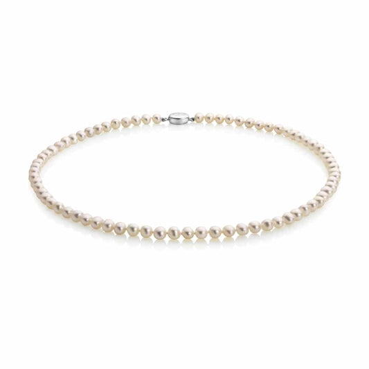 Jersey Pearl 16" White Fresh Water Cultured Pearl Row Necklace 5-5.5mm with Sterling Silver Magnetic Clasp