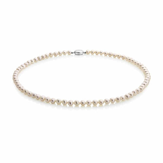 Jersey Pearl 16" White Fresh Water Cultured Pearl Row Necklace 5-5.5mm with Sterling Silver Lobster Clasp